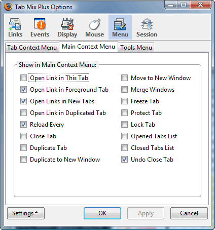 Tab Mix Plus Options
